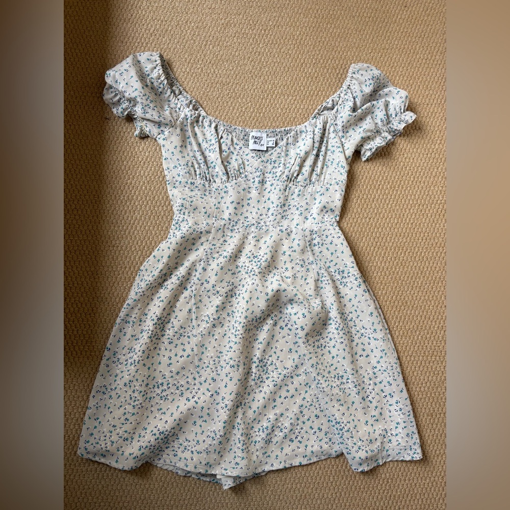 Princess Polly Cream and Blue Sundress